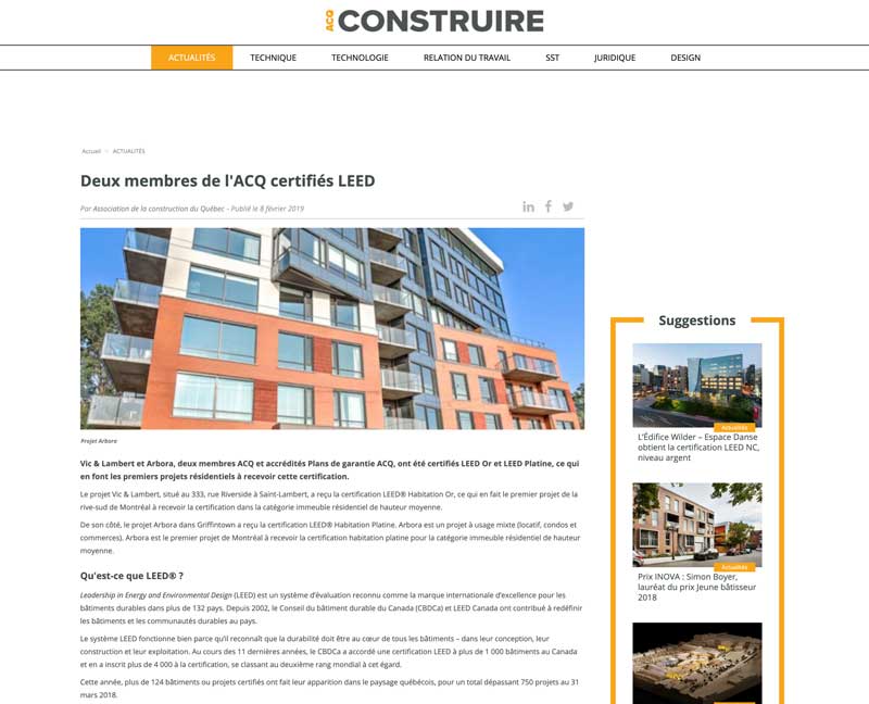 Deux membres de l'ACQ certifiés LEED